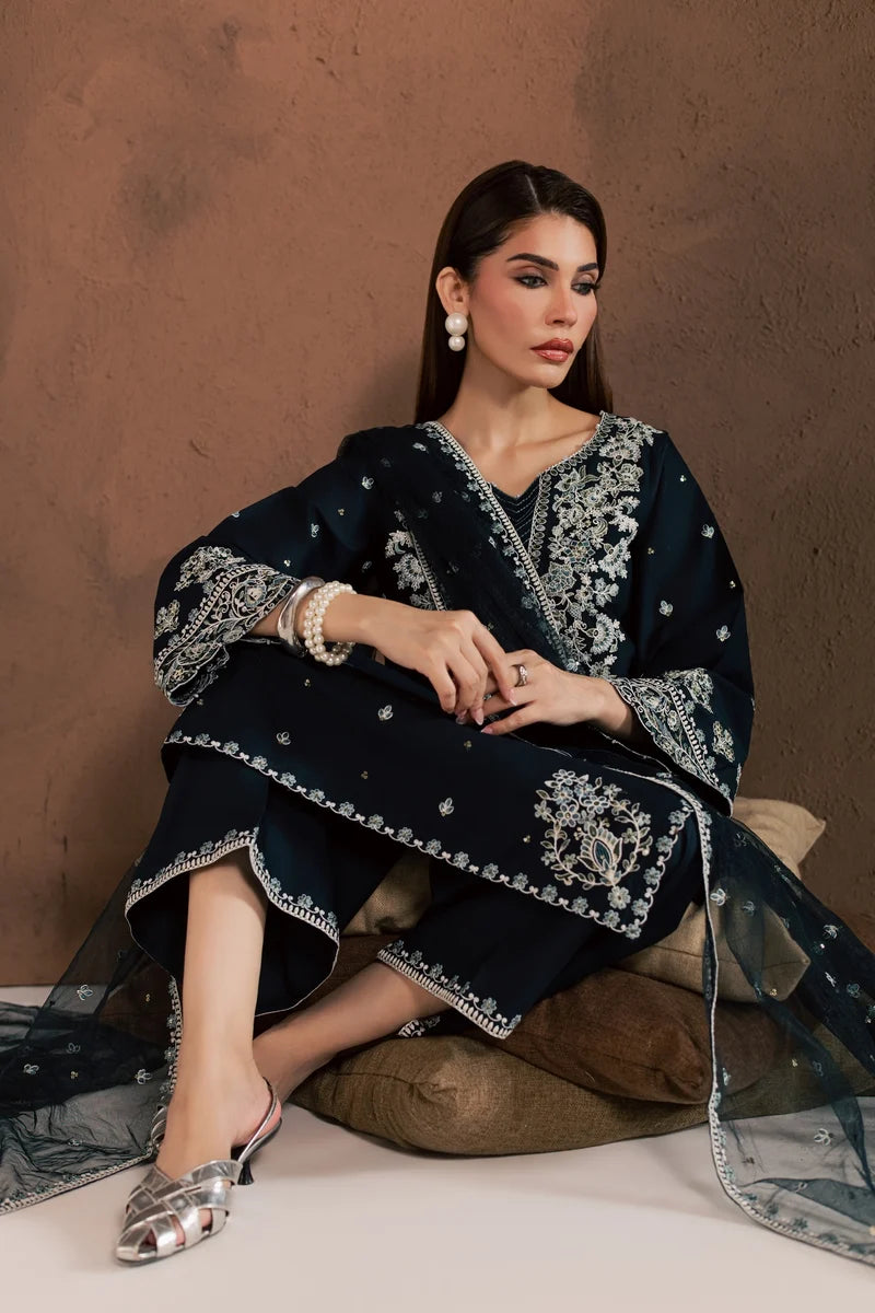 Blue Sabiha 3Pc Embroidered Cambric Ready to Wear Dress