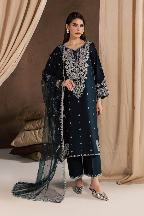 Blue Sabiha 3Pc Embroidered Cambric Ready to Wear Dress