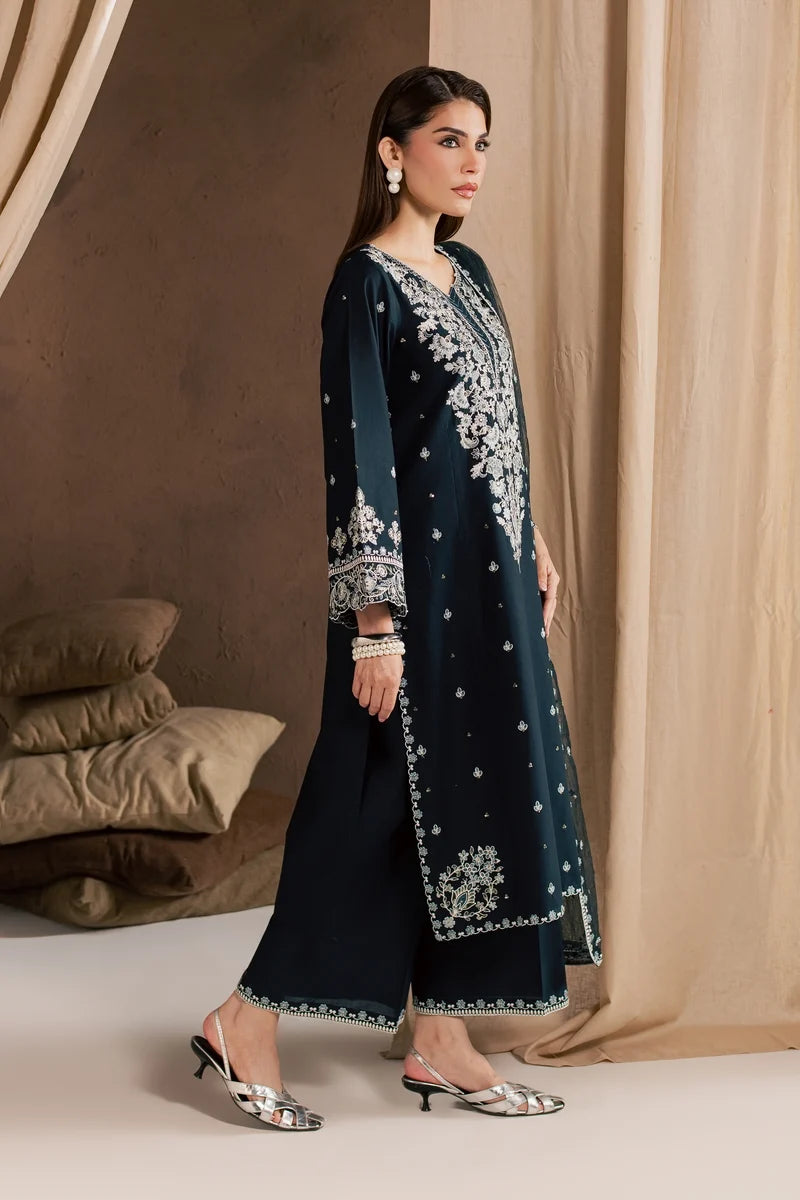 Blue Sabiha 3Pc Embroidered Cambric Ready to Wear Dress