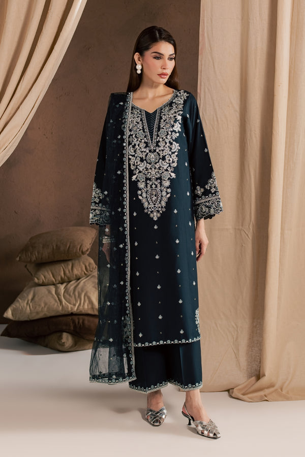Blue Sabiha 3Pc Embroidered Cambric Ready to Wear Dress