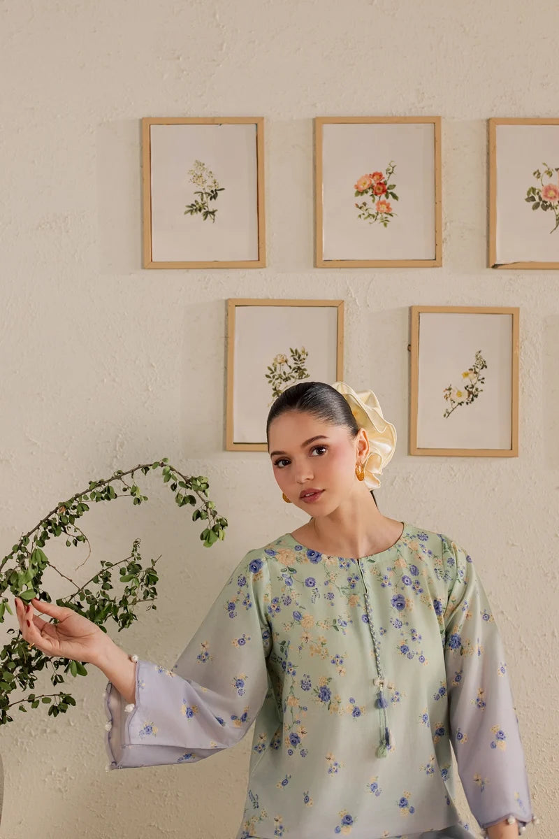 Dorami 2Pc Mint & Lavender Printed Lawn Ready to Wear Dress