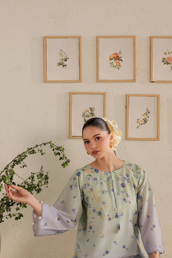 Dorami 2Pc Mint & Lavender Printed Lawn Ready to Wear Dress