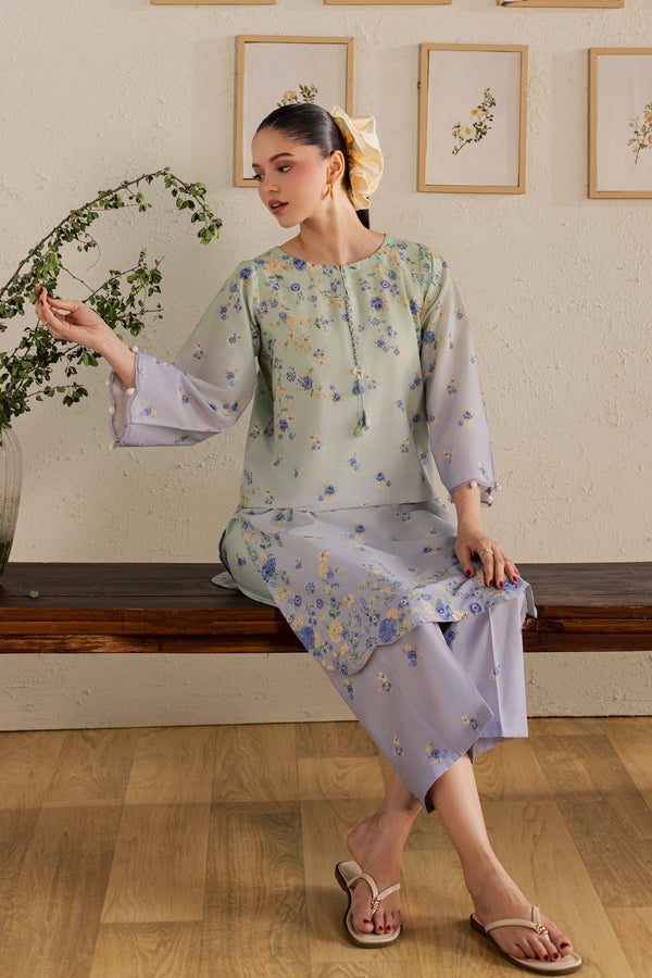 Dorami 2Pc Mint & Lavender Printed Lawn Ready to Wear Dress