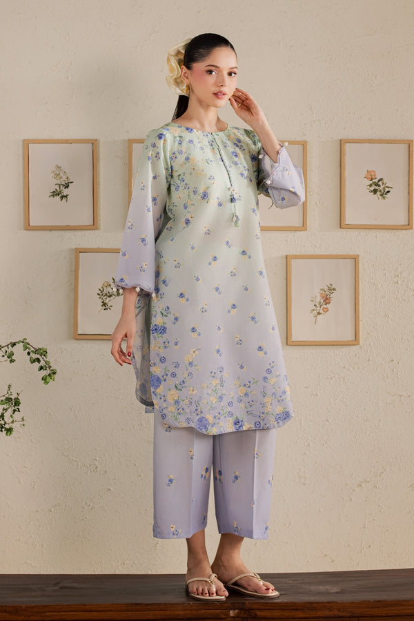Dorami 2Pc Mint & Lavender Printed Lawn Ready to Wear Dress