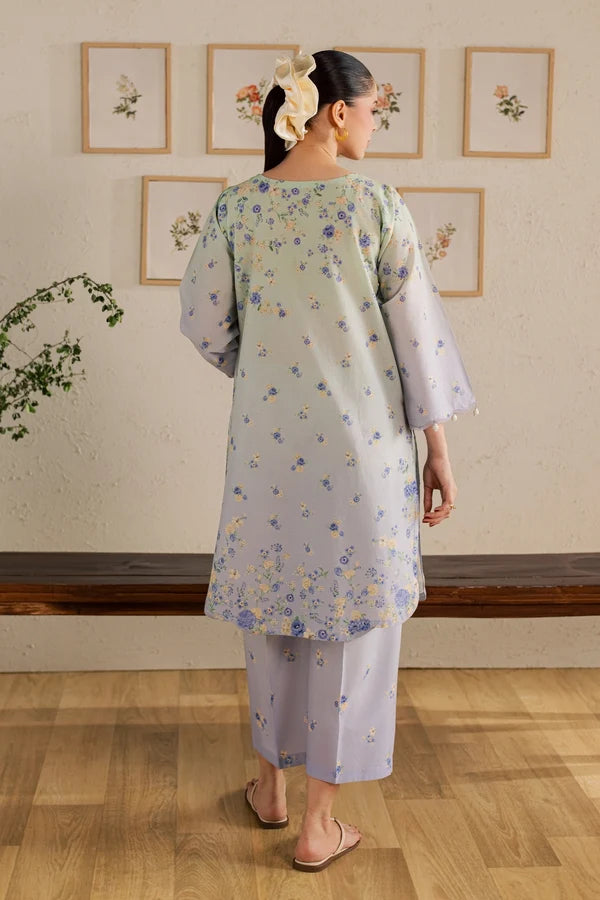 Dorami 2Pc Mint & Lavender Printed Lawn Ready to Wear Dress