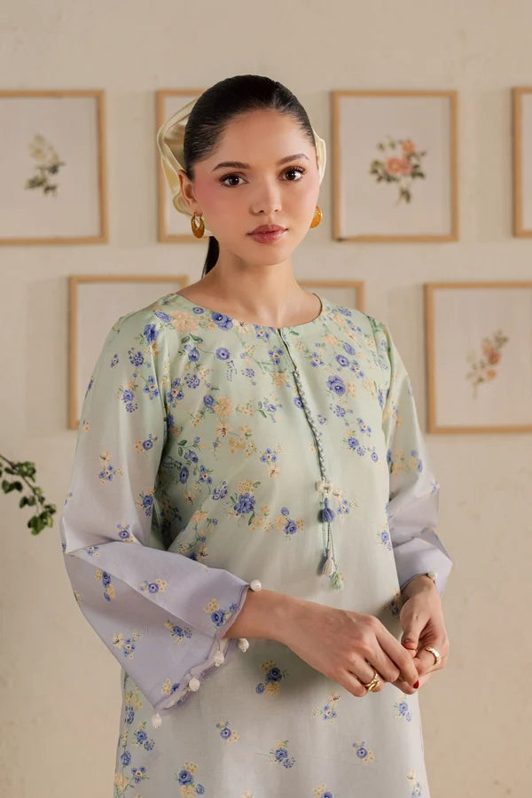 Dorami 2Pc Mint & Lavender Printed Lawn Ready to Wear Dress
